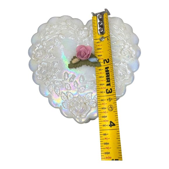 Fenton Pearly Sentiments Opaline Iridescent Heart Shaped Glass Trinket Box 4" - Picture 10 of 10